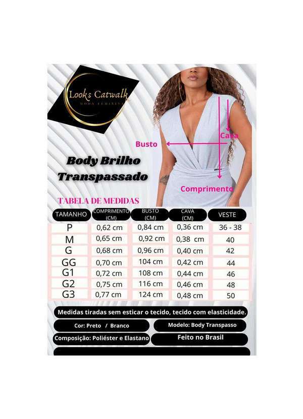 Looks Catwalk - Body Transpassado Brilho Luxo Blusa Feminina P Ao Plus Size - Rose 5