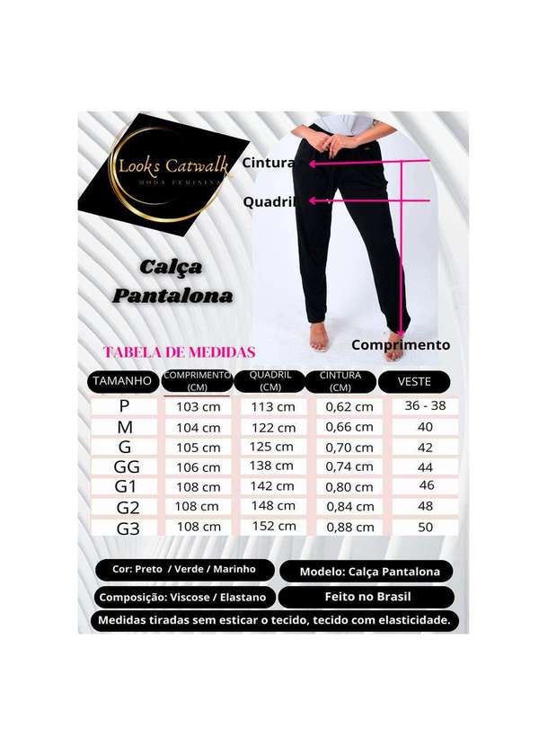 Looks Catwalk - Calça Estilo Pantalona Feminina Viscolycra do P Ao Plus Size - Marinho 5