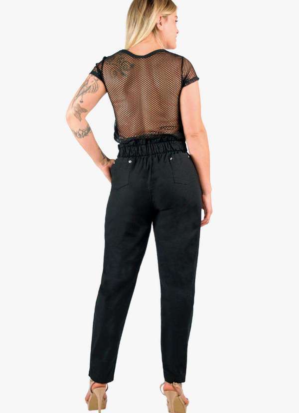 Looks Catwalk - Calça Cropped Feminina Sarja Cintura Alta Clochard com Bolso - Preto 5