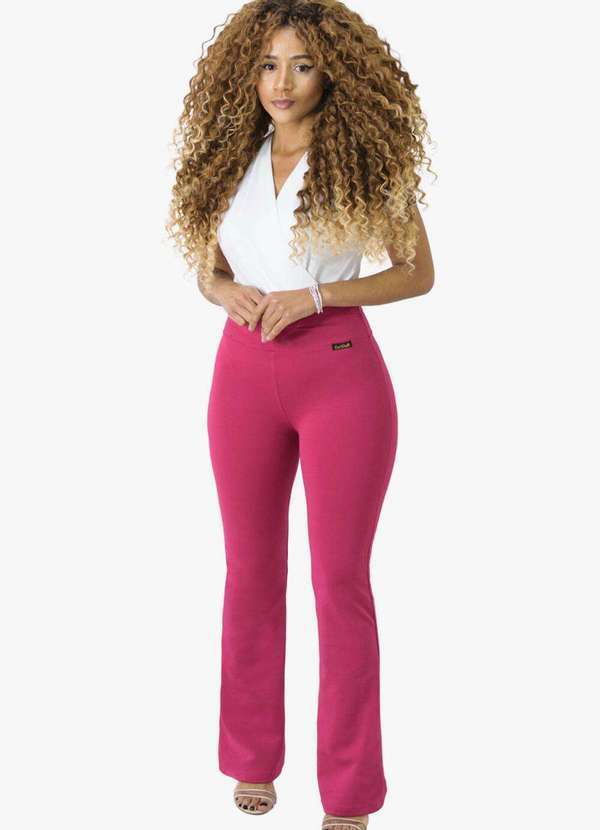 Looks Catwalk - Calça Flare Feminina Boca de Sino Bailarina Social Elegante - Pink