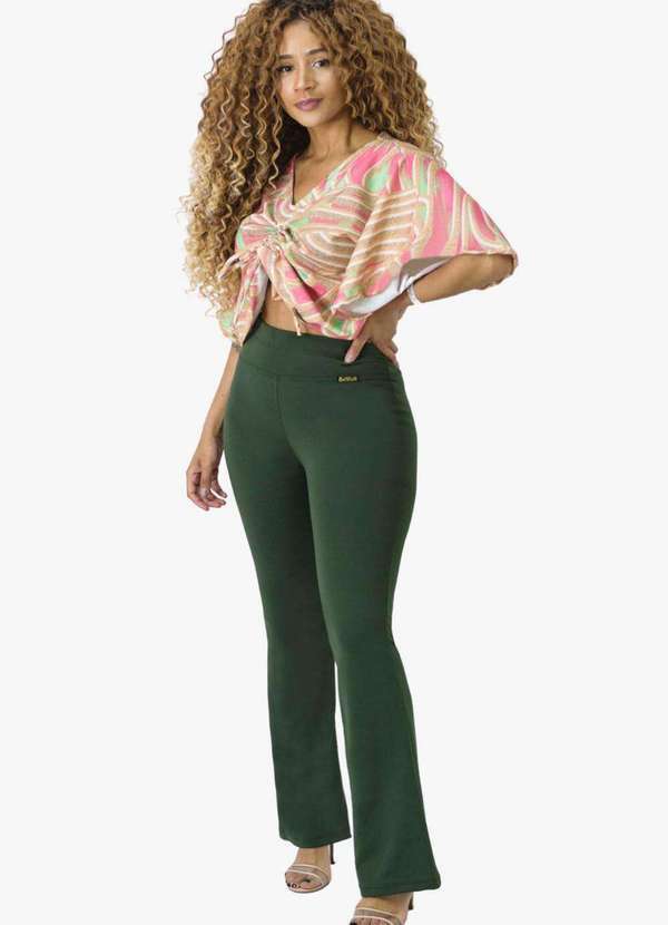 Looks Catwalk - Calça Flare Feminina Boca de Sino Bailarina Social Elegante - Verde