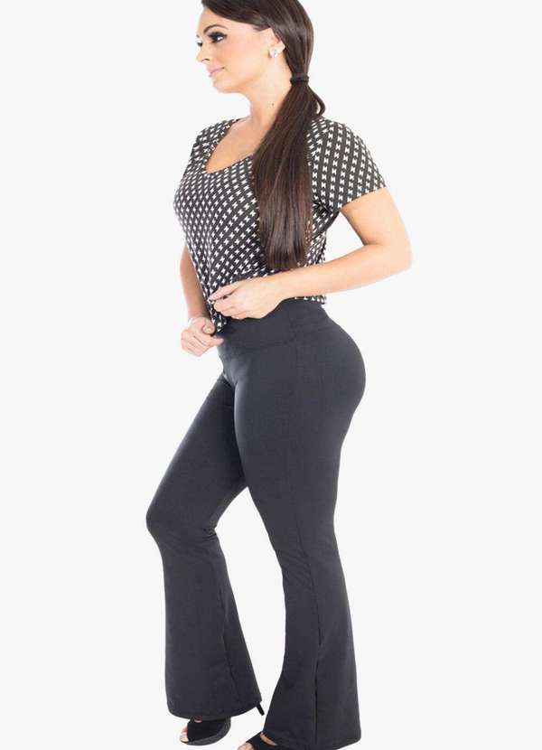 Looks Catwalk - Calça Flare Modeladora Feminina Cintura Alta Bailarina Preta - Preto