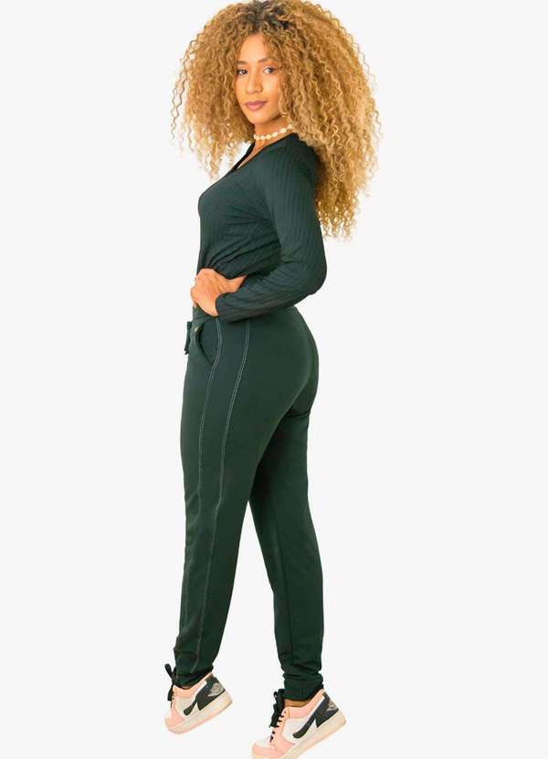 Looks Catwalk - Calça Jogger Moletinho Faixa Feminina com Bolso Quentinha - Preto