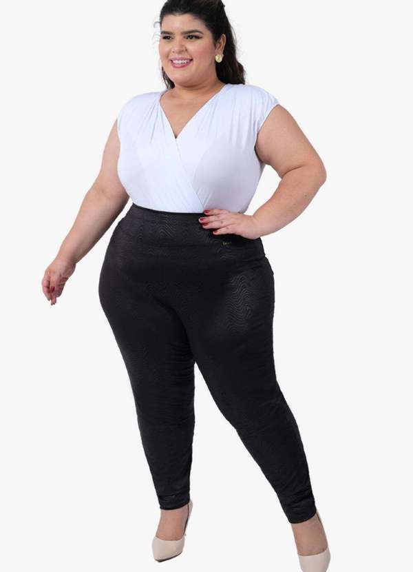 Looks Catwalk - Calça Legging Skinny Feminina Bolso Não Fica Transparente Plus - Preto
