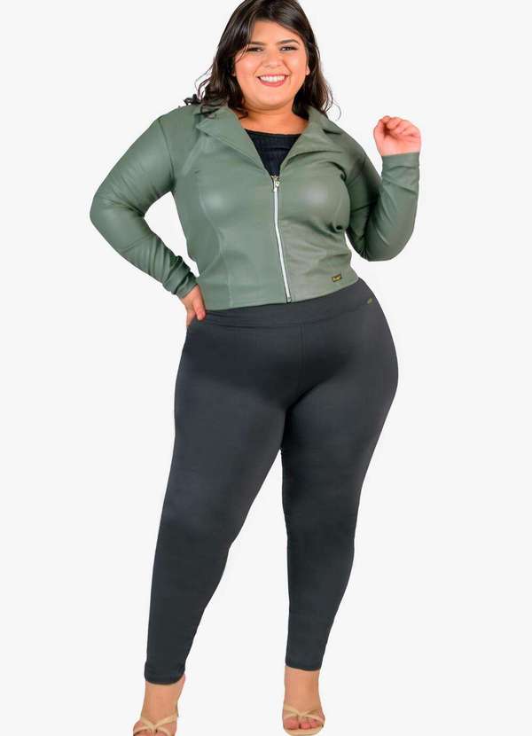 Looks Catwalk - Calça Legging Termica Feminina Flanelada Inverno Plus Size - Preto