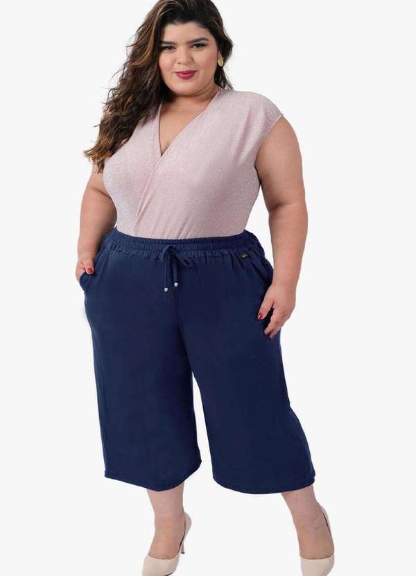 Looks Catwalk - Calça Pantacourt Bolso Moda Feminina Viscolycra Plus Size - Marinho