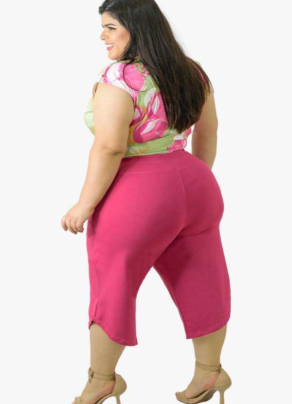 Looks Catwalk - Calça Pantacourt Cinto Laço Bolso Moda Feminina Plus Size - Pink