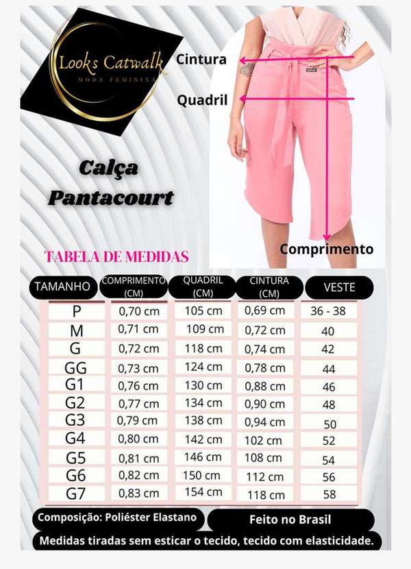 Looks Catwalk - Calça Pantacourt Cinto Laço Bolso Moda Feminina Plus Size - Pink 5