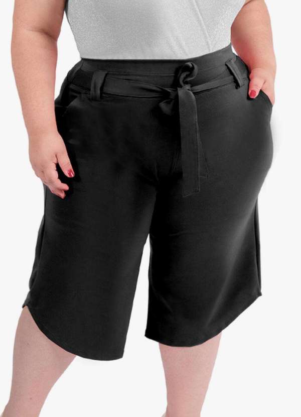 Looks Catwalk - Calça Pantacourt Cinto Laço Bolso Moda Feminina Plus Size - Preto 3