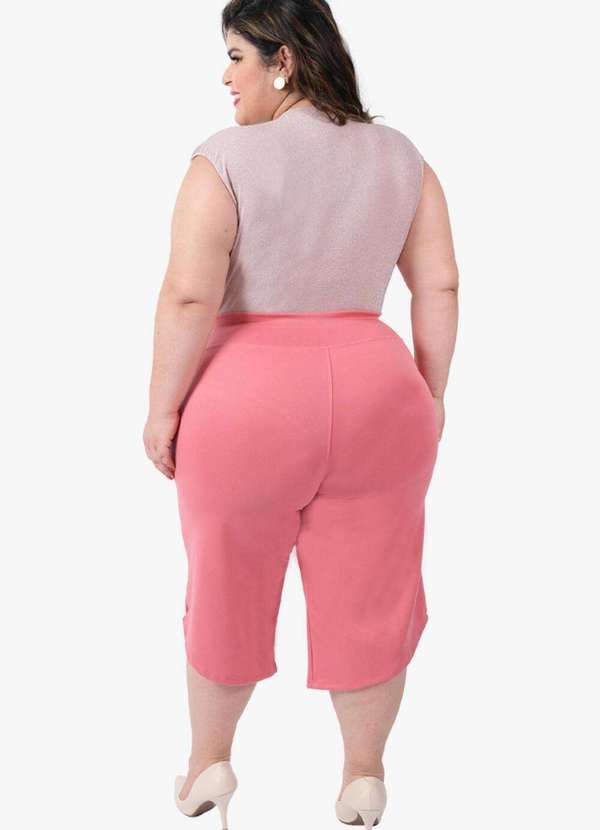 Looks Catwalk - Calça Pantacourt Cinto Laço Bolso Moda Feminina Plus Size - Rose 4