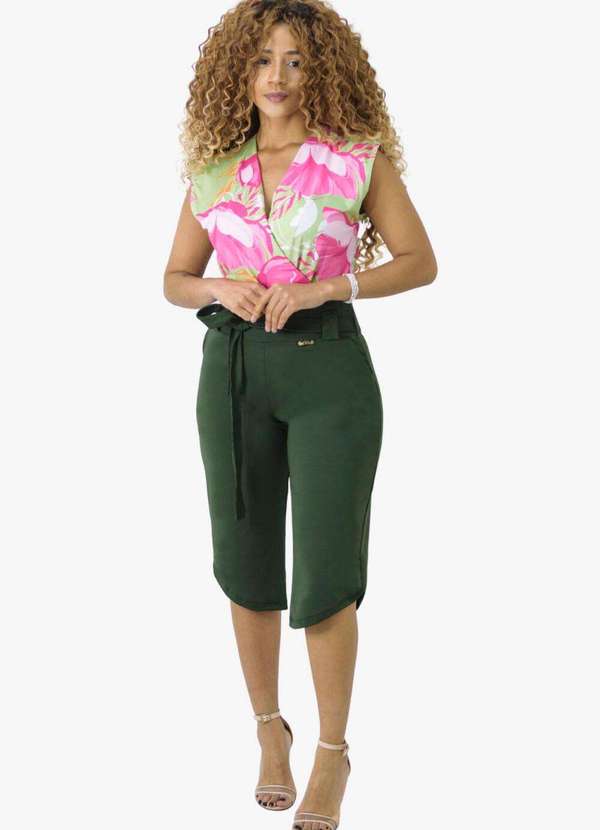 Looks Catwalk - Calça Pantacourt Cinto Laço Bolso Moda Feminina - Verde 4