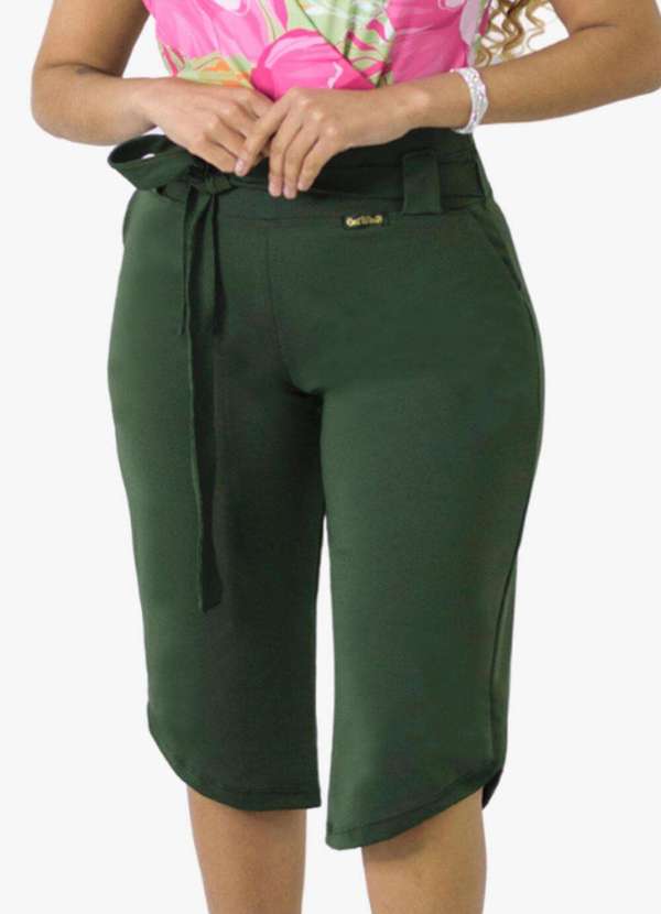 Looks Catwalk - Calça Pantacourt Cinto Laço Bolso Moda Feminina - Verde 3