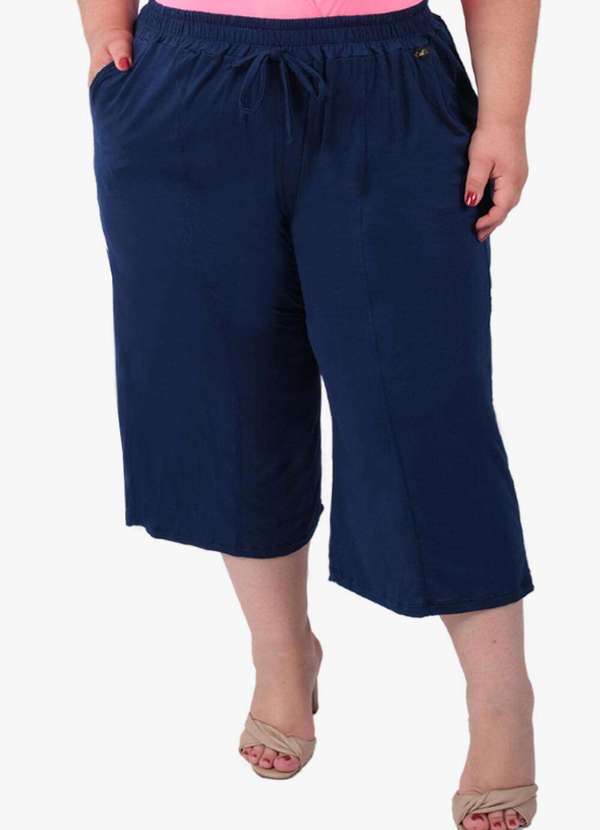 Looks Catwalk - Calça Pantacourt Recorte com Bolso Moda Feminina Plus Size - Marinho 4