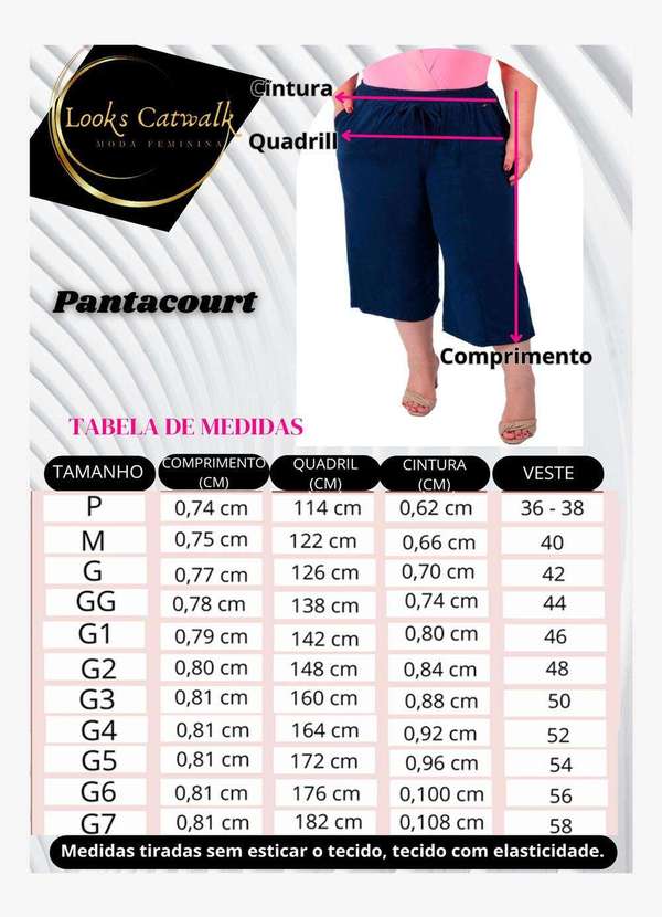 Looks Catwalk - Calça Pantacourt Recorte com Bolso Moda Feminina Plus Size - Marinho 6