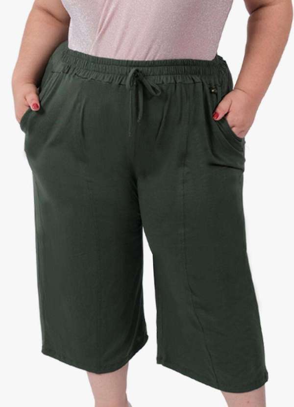 Looks Catwalk - Calça Pantacourt Recorte com Bolso Moda Feminina Plus Size - Verde 2