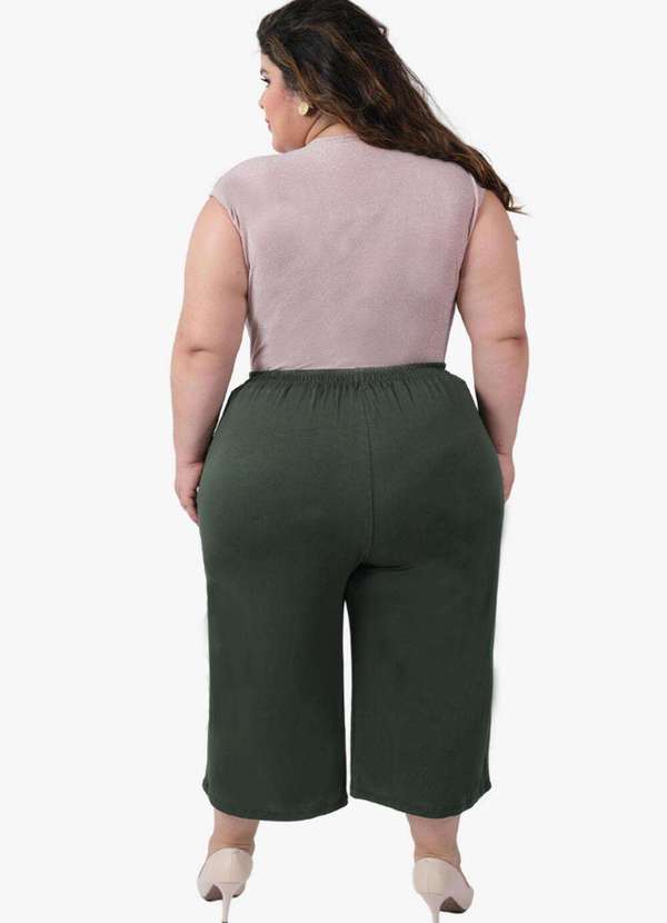 Looks Catwalk - Calça Pantacourt Recorte com Bolso Moda Feminina Plus Size - Verde 4