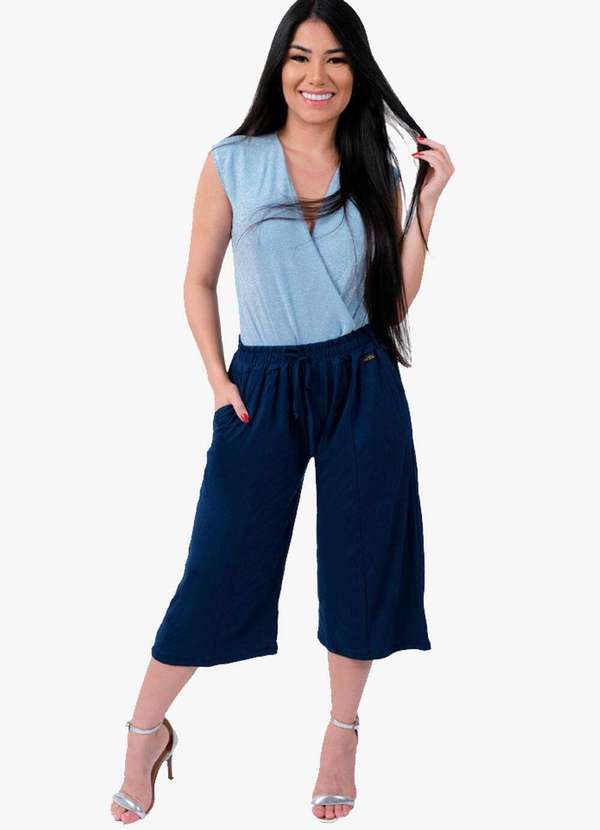 Looks Catwalk - Calça Pantacourt Recorte com Bolso Moda Feminina Viscolycra - Marinho