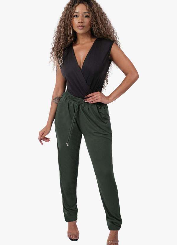 Looks Catwalk - Calça Pantalona Feminina com Bolso Viscolycra - Verde