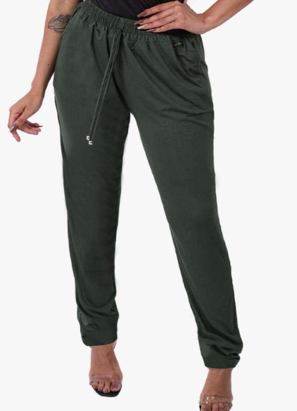 Looks Catwalk - Calça Pantalona Feminina com Bolso Viscolycra - Verde 2