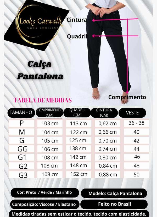 Looks Catwalk - Calça Pantalona Feminina com Bolso Viscolycra - Verde 5