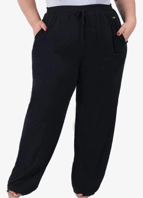 Looks Catwalk - Calça Pantalona Recorte com Bolso Moda Feminina Viscolycra Plus - Preto 2