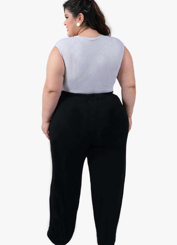 Looks Catwalk - Calça Pantalona Recorte com Bolso Moda Feminina Viscolycra Plus - Preto 5