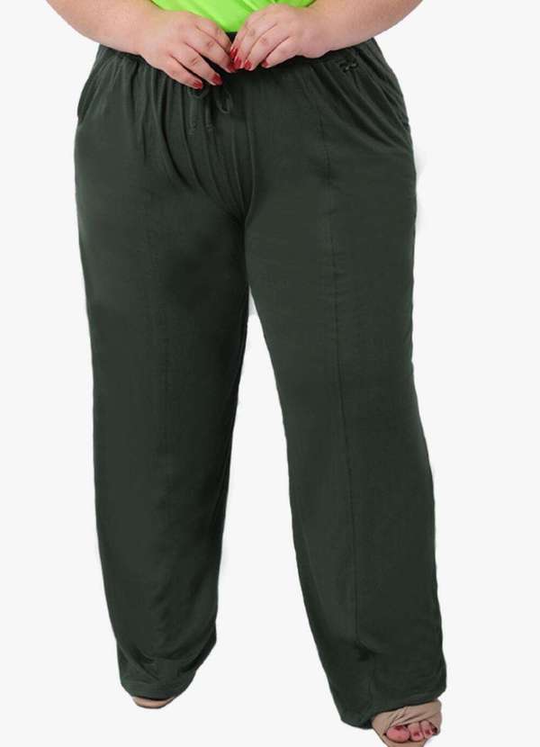 Looks Catwalk - Calça Pantalona Recorte com Bolso Moda Feminina Viscolycra Plus - Verde 2