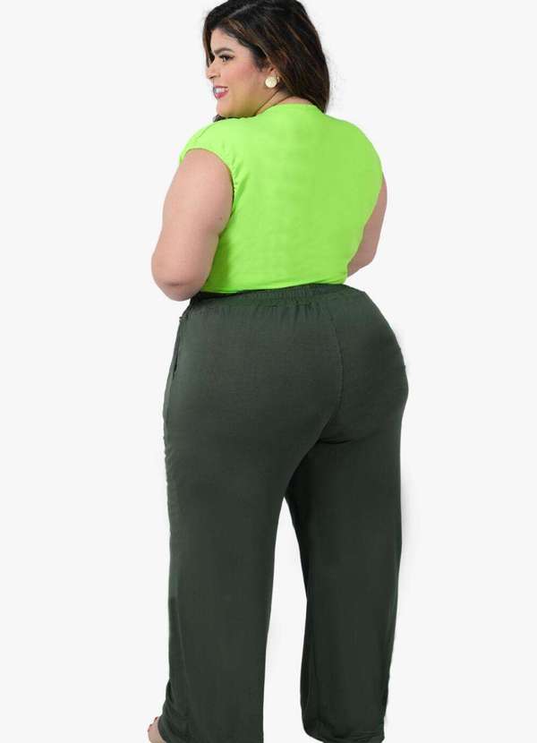 Looks Catwalk - Calça Pantalona Recorte com Bolso Moda Feminina Viscolycra Plus - Verde 4