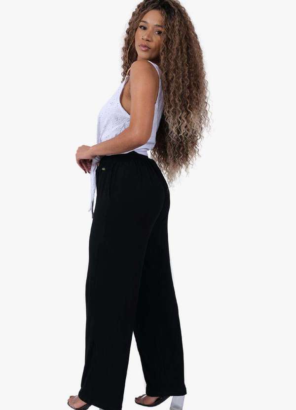 Looks Catwalk - Calça Pantalona Recorte com Bolso Moda Feminina Viscolycra - Preto