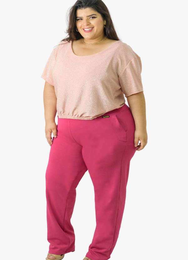 Looks Catwalk - Calça Reta Feminina Estilo Social Cintura Média Plus Size - Pink 2