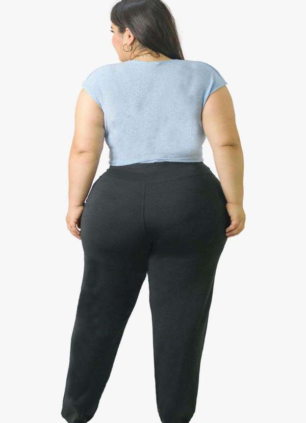 Looks Catwalk - Calça Reta Feminina Estilo Social Cintura Média Plus Size - Preto 3