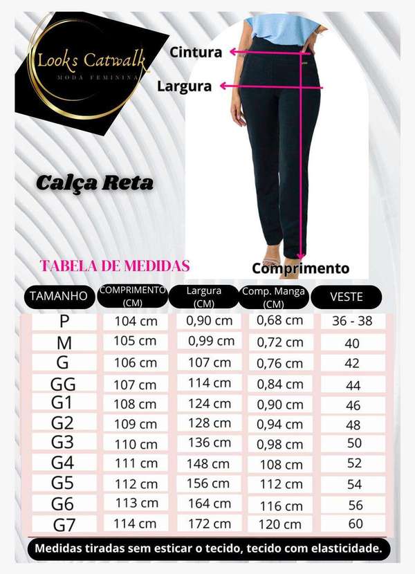 Looks Catwalk - Calça Reta Feminina Estilo Social Cintura Média Plus Size - Preto 4