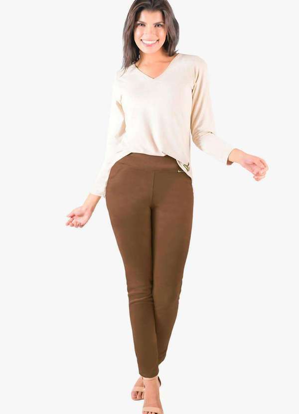 Looks Catwalk - Calça Skinny Feminina Bolso Moda Outono Inverno Quentinha - Marrom