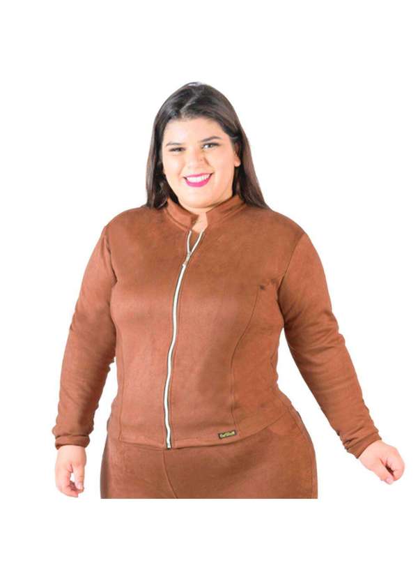 Jaqueta Casaquinho Feminino Suede Plus Size Marrom Looks Catwalk