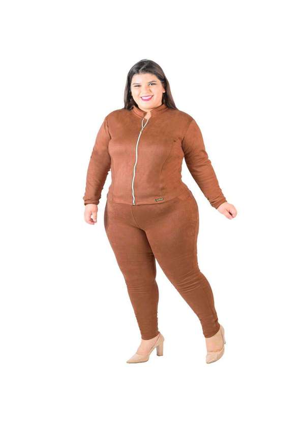 Looks Catwalk - Jaqueta Casaquinho Feminino Suede Plus Size - Marrom 2