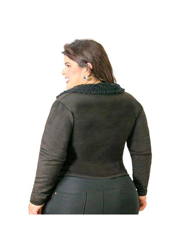 Looks Catwalk - Jaqueta Feminina Gola com Pelo Casaco Suede - Preto 3