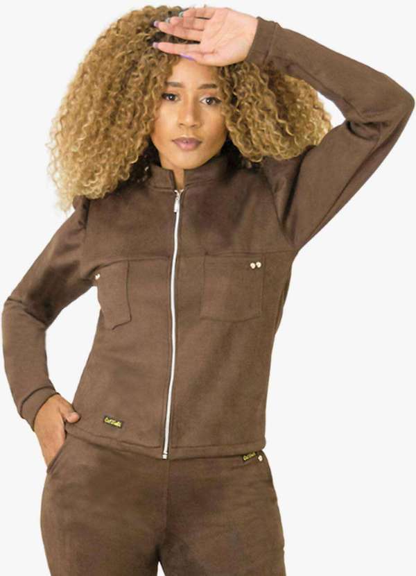 Looks Catwalk - Jaqueta Feminina Maga Bufante Casaco Frio Bolso Quentinha - Marrom