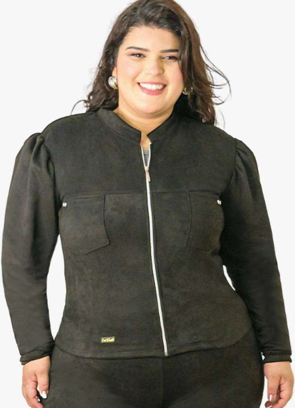 Looks Catwalk - Jaqueta Feminina Maga Bufante Casaco Frio Bolso Quentinha - Preto