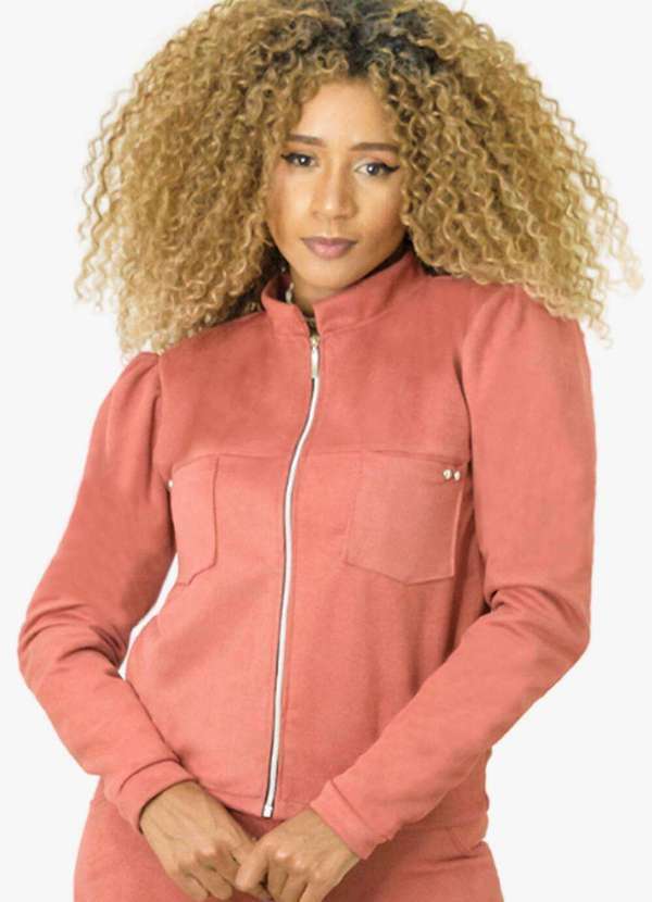 Looks Catwalk - Jaqueta Feminina Maga Bufante Casaco Frio Bolso Quentinha - Rosa Hibisco