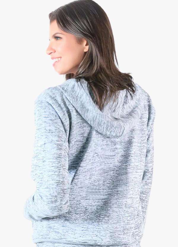 Looks Catwalk - Jaqueta Moletinho Feminina Rajado Bolso e Capuz P Plus Size - Cinza 3