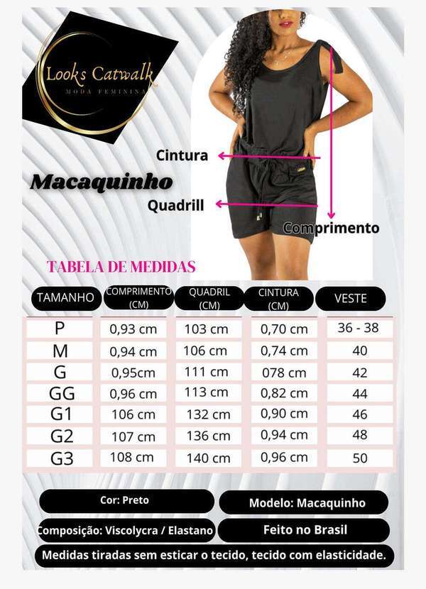 Looks Catwalk - Macaquinho Curto Soltinho Viscolycra  Moda Feminina Preto - Preto 4