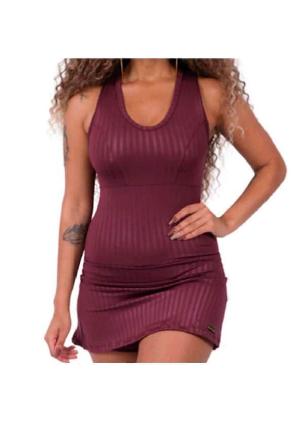 Looks Catwalk - Vestido Macaquinho Feminino Fitnnes Treino Academia 3d - Vinho Açaí