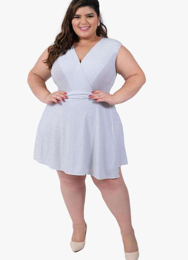 Looks Catwalk - Saia Brilho Transpassada Curta Verão Feminina Moda Plus Size - Branco