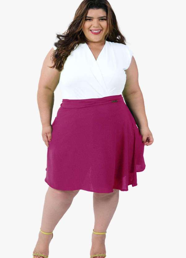 Looks Catwalk - Saia Envelope Transpassada Curta Feminina Moda Plus Size - Pink