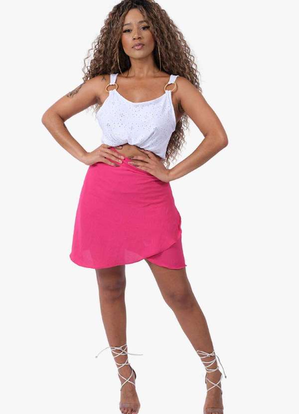 Looks Catwalk - Saia Envelope Transpassada Curta Moda Feminina - Pink