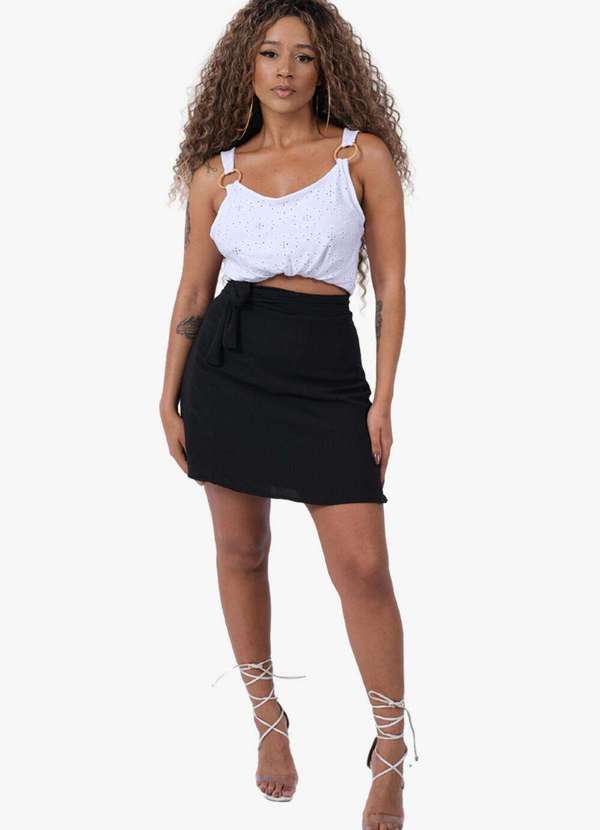 Looks Catwalk - Saia Envelope Transpassada Curta Moda Feminina - Preto