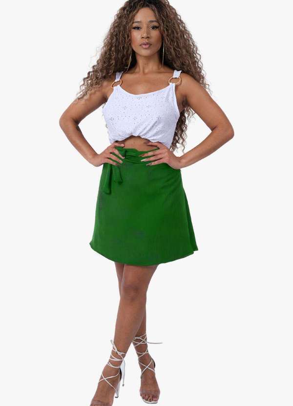 Looks Catwalk - Saia Envelope Transpassada Curta Moda Feminina - Verde
