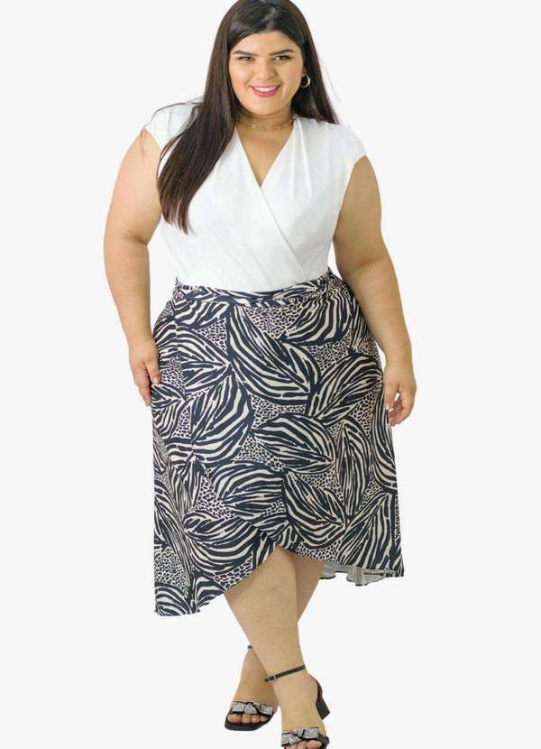 Looks Catwalk - Saia Envelope Transpassada Longa Fenda Midi Estampada Plus - Estampa02