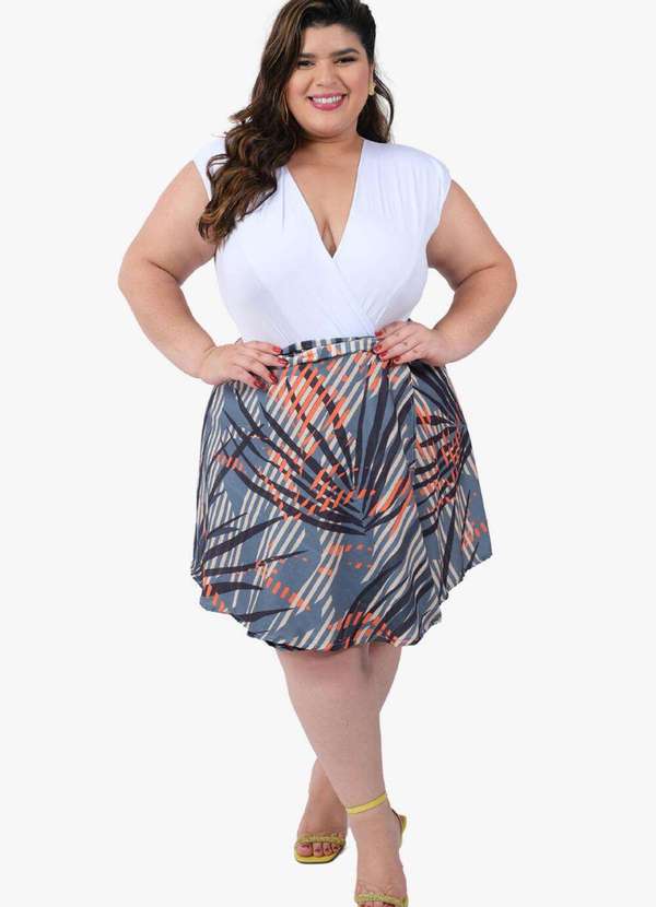 Looks Catwalk - Saia Estampada Envelope Transpassada Curta Moda Feminina Plus - Estampa01
