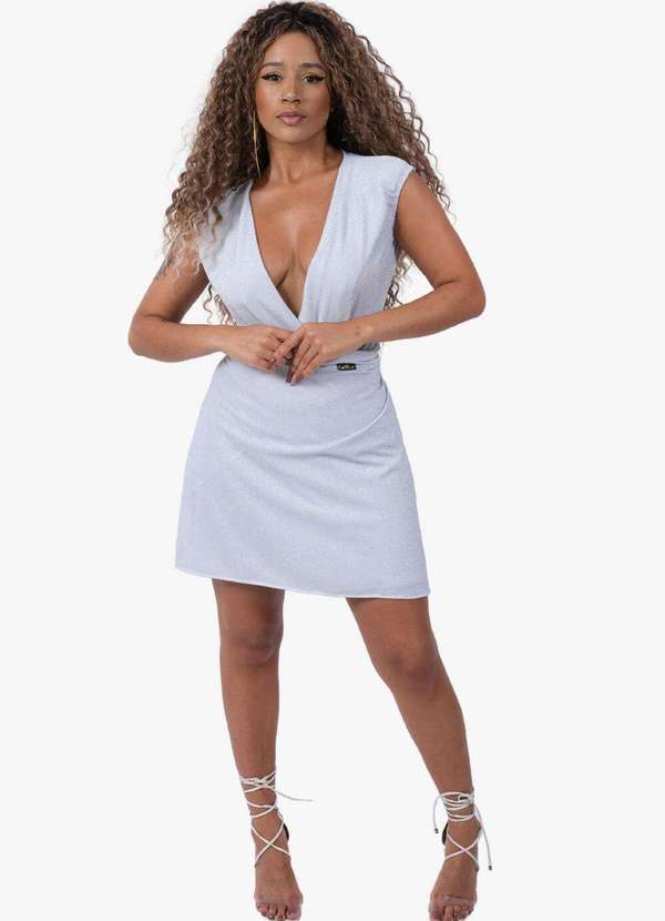 Looks Catwalk - Saia Feminina Brilho Transpassada Verão Curta Moda Feminina - Branco